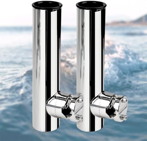 2 Pack Fishing Rod Holders for Boat Rail Mount, Stainless Steel Clamp on Rod Holder for Marine Boat, Fishing Boat, Pontoon, Jon Boat by XinKunmarine