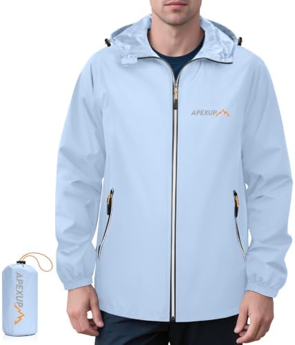 APEXUP Packable Rain Jacket Men Waterproof Lightweight Raincoat with Hood by APEXUP