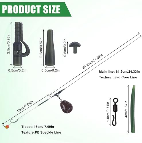 Carp Fishing Rigs Kit Carp Hair Rig with Carp Sinker Weights Carp Hooks Corn Bait Leader Rigs Quick Change Rolling Swivels Sleeves Carp Fishing Equipment Accessories - Image 3