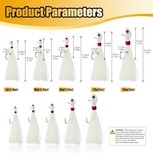 Bucktail Jigs, Realistic Hair Jig Fishing Lure with Single Hook, Bucktail Swimbait Jig for Bass Striper Walleye Flounder 1/4oz, 1/2oz, 1oz, 2oz - Image 2