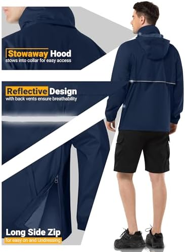 Outdoor Ventures Men's Rain Jacket Waterproof Lightweight Packable Pullover - Image 4
