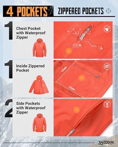 33,000ft Men's Packable Rain Jacket Waterproof Raincoat with Hood - Image 5