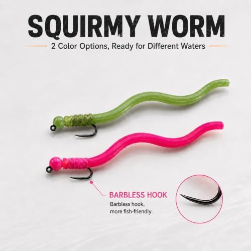 58PCS Fall Trout Nymph Flies Kit, 11 Patterns Barbed & Barbless Assortment with Fly Box, Squirmy Worm, Zebra Midge, Hare's Ear for Autumn Stream Fishing, Sizes #10-#18 - Image 3