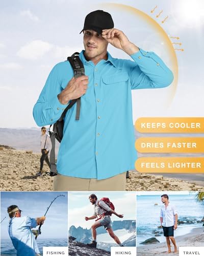 33,000ft Men's Long Sleeve Sun Protection Shirt UPF 50+ UV Quick Dry Cooling Fishing Shirts for Travel Safari Camping Hiking - Image 4