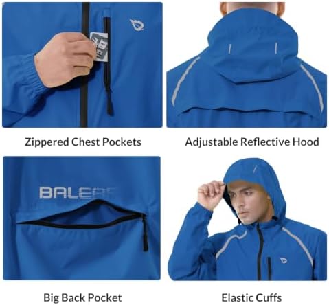 baleaf Men's Rain Jacket Waterproof Hood Lightweight Reflective Packable - Image 4