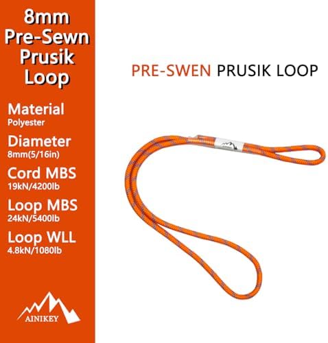 8mm (5/16") Sewn Prusik Loop 18 Inches / 24 Inches - Ideal for Arborist, Firefighting, Rigging, and Rescue Gear Orange | 24 inch | Pack of 3 - Image 2