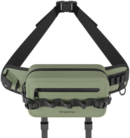 thkfish Waterproof Fishing Waist Pack，Fishing Tackle Bag Fanny Pack with Adjustable Strap Fishing Rod Holder,Airtight Zipper Closure,Lightweight Sling Fishing Waist Bag for Fly Fishing, Kayaking by THKFISH