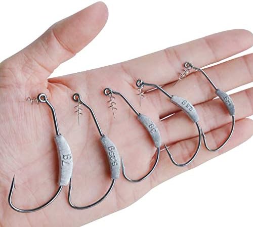25 Pcs/Box Weighted Swimbait Hooks, Weighted Fishing Hooks Saltwater Worm Weedless Hooks for Bass Fishing Mixed 5 Size 1/0 2/0 3/0 4/0 5/0 - Image 6