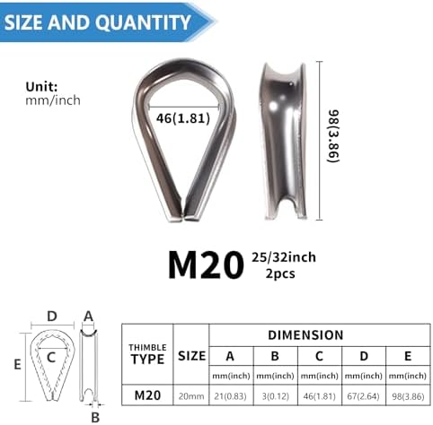 M20 25/32 Inch Wire Rope Thimble 25/32" Stainless Steel Thimbles for Wire Rope Cable Thimble Rigging (Pack of 2Pcs) - Image 2