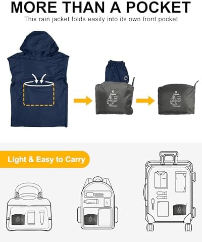 Outdoor Ventures Men's Rain Jacket Waterproof Lightweight Packable Pullover - Image 3