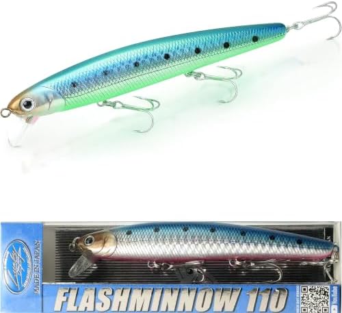 LUCKY CRAFT FlashMinnow 110, Super Glow Series, Saltwater Fishing Lures, Jerkbait Surf Fishing Accessories and Gear, 1-2 ft Slow Suspending Topwater Lure, Halibut and Bass Fishing Lures by LuckyCraftUSA