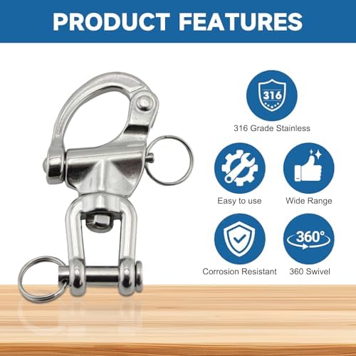 316 Stainless Steel Snap Shackle with Swivel Eye, Quick Release Marine Grade Shackle for Sailing, Boat Rigging, Halyard Hardware(70mm 4pcs) - Image 3
