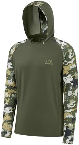 BASSDASH Men’s UPF 50 Performance Fishing Shirt Cooling Hoodie Camo Long Sleeve FS17M by Bassdash