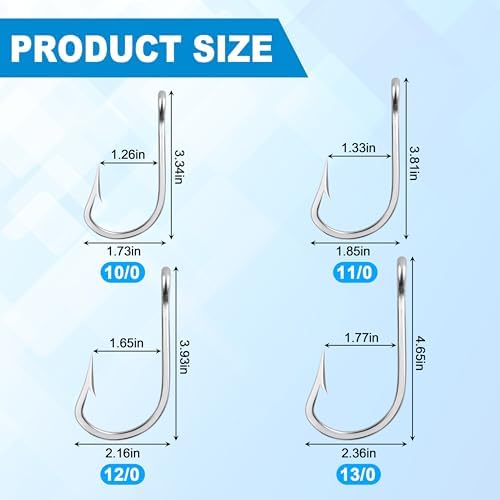 Fishing Hooks Saltwater Tuna Hooks,15pcs 6X Strong Stainless Steel Big Game Trolling Hooks Forged Ringed Extra Ultra Sharp Size 5/0-13/0 - Image 6