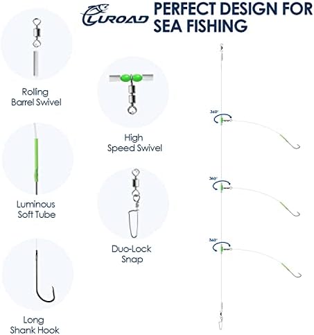 5pcs Sea Fishing Rigs, Deep Drop Snapper Rig, Bottom Fishing Rigs, Luroad Pre Tie Flapper Rig Aberdeen Hook Sizes 1, 2/0 for Beach Casting Shore Flounder, Whiting, Bass, Plaice - Image 3