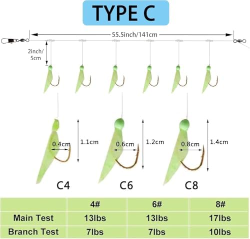 Fishing Bait Rigs Saltwater Surf Fishing Lures Bait Rig with Real Fish Skin Glow Beads Sharp Hooks Swivels Surf Fishing Rigs Sea Bass Cod Herring Hook Rig Size 4 6 8 - Image 2
