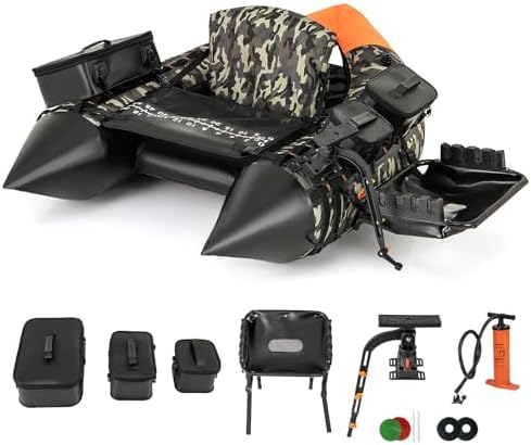 GYMAX Fishing Float Tube, Inflatable Belly Boat with Fish Finder Holder, Rod Rack, Fish Ruler, Manual Pump & Detachable Storage Boxes, Portable Backpack Float Tubes for Adults by GYMAX