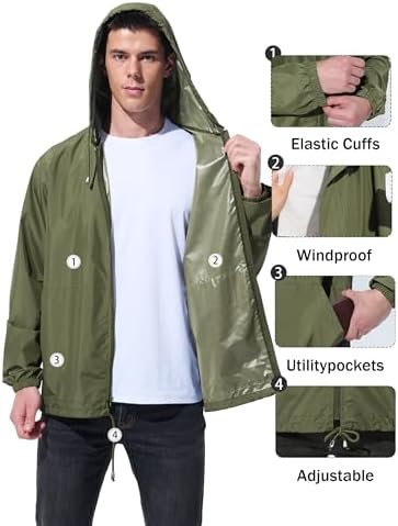 UIQUR Mens Rain Jacket Raincoat Waterproof Windbreaker - Image 5