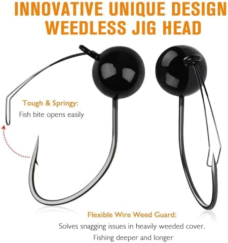 Dovesun 12PCS Weedless Jig Head Wacky Rig Hooks Weedless Fishing Hooks Jig Heads for Bass Fishing Worm Weights Hook 1/16oz 1/10oz 1/8oz 1/5oz - Image 2