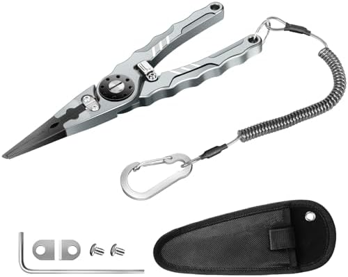 7.8" Lockable Saltwater Fishing Pliers, Aviation-grade Aluminum & Tungsten Cutters | Corrosion-Proof, with Replaceable Blades Set, Fishing Gear Gifts for Men, Adults, Kids by AIRSSON