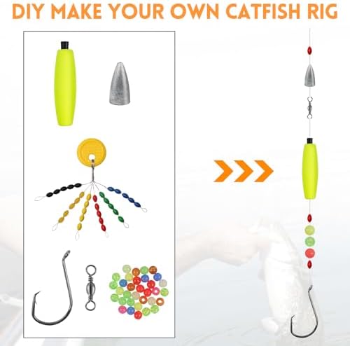 Catfish Rig Catfishing Tackle Making Kit Santee Cooper Rig with Catfish Floats Rattling Line Float Lures Peg Float Bobbers Catfish Hooks Swivels Catfish Sinker Weights Fishing Rattle Bells - Image 3