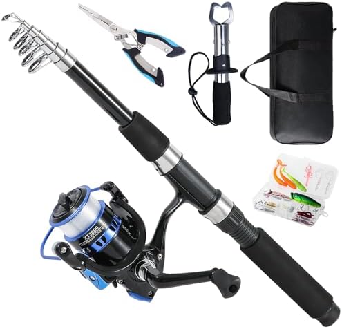 Tripquips Fishing Rod, 6.9ft Telescopic Fishing Rod and Reel Combo with Fishing Pliers and Lip Gripper Fishing Equipment, 5.2:1 Pre-Loaded Spinning Reel Combo Set Fishing Pole by Tripquips