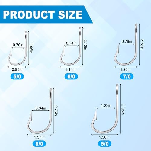 Fishing Hooks Saltwater Tuna Hooks,15pcs 6X Strong Stainless Steel Big Game Trolling Hooks Forged Ringed Extra Ultra Sharp Size 5/0-13/0 - Image 5