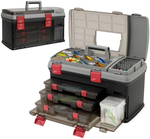 5 Layers Tackle Box, Fishing Tackle Box Organizer with Top Storage, 3 Removable Utility Boxes & Adjustable Dividers, Tackle Storage Box Portable Tool Box for Fishing by TOOLSEMPRE
