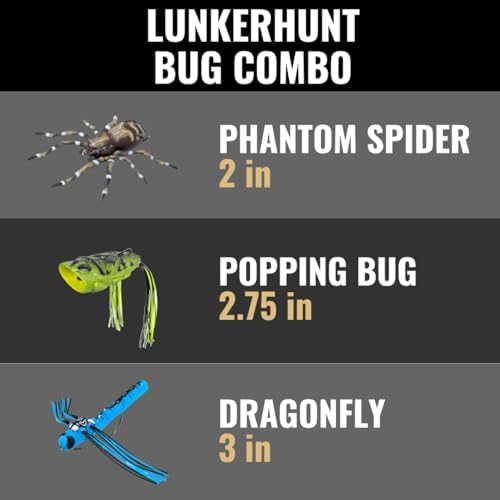 LUNKERHUNT Top Water Bass Fishing Lures | Realistic Weird Fishing Bait for Bass Fishing | Weedless bass Fishing Lures for Freshwater & Saltwater | Frog, Spider & Dragonfly (Bug Combo) - Image 2