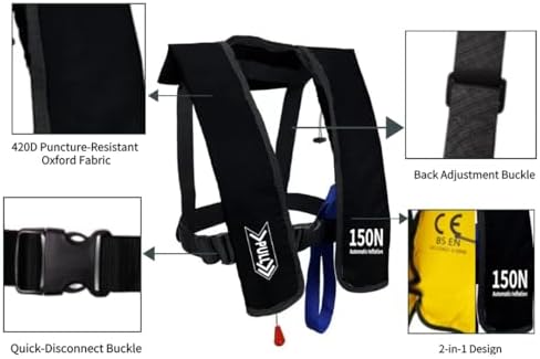 Automatic Inflatable Life Jacket | Low Profile PFD for Adults | Compact Design Self Inflating Life Vest | Supports up to 330 lbs - Image 3