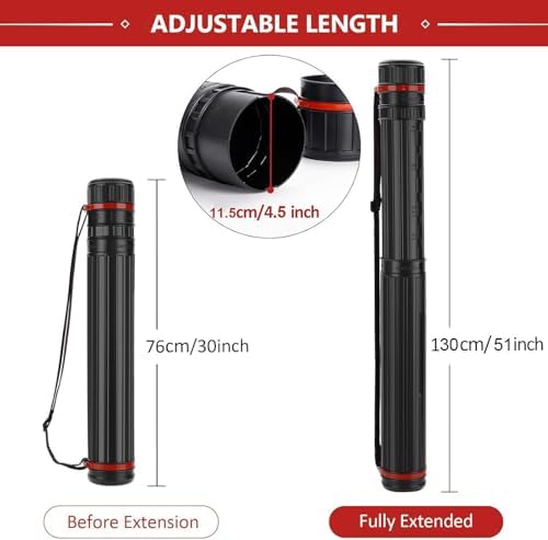 DEWEL Poster Tube 30"-51", Telescoping Blueprint Holder Art Tube with Strap - Image 2