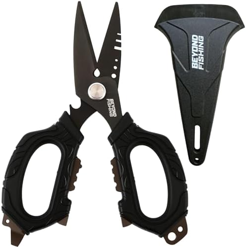 Beyond Fishing 6.5" Pro Fishing Shears Dual Serrated Blades, Fishing Braided Line Scissors with Titanium Coating, Non-Slip Grip & Multifunction Tool, Includes Hard Molded Locking Sheath by BeyondBraid