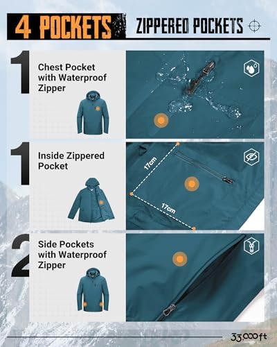 33,000ft Men's Packable Rain Jacket Waterproof Raincoat with Hood - Image 4