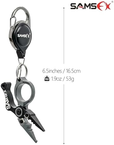 SAMSFX Mini Fishing Pliers with Fly Fishing Zinger Retractor, Fish Hook Remover Tool, Split Ring Pliers for Saltwater & Freshwater, Tungsten Carbide Cutters, Fishing Gear Gift for Anglers - Image 2