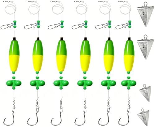 Catfish Rigs Set – 4/6/8PCS Pre-Tied Rigs with 1oz & 2oz Pyramid Sinker, Float Rigs Tackle, Santee Rig, Circle Hooks for Peg Floats Catfish by YFMYSCS