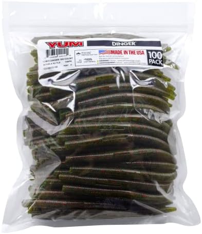 YUM Dinger Classic Worm All-Purpose Soft Plastic Bass Fishing Lure 100 Pack, 5 Inch by YUMBaitCo