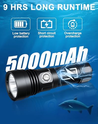 Scuba Diving Flashlight Dive Torch 2000 Lumen Waterproof Underwater XM-L2 LED Submarine Lights Holder with Charger for Under Water Deep Sea Cave at Night - Image 5