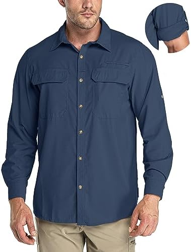 33,000ft Men's Long Sleeve Sun Protection Shirt UPF 50+ UV Quick Dry Cooling Fishing Shirts for Travel Safari Camping Hiking by 33000ft