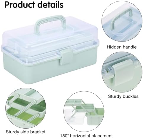 Tackle Box, 3-Layer Craft Sewing Medicine Hair Tool Organizer Haze Green - Image 3