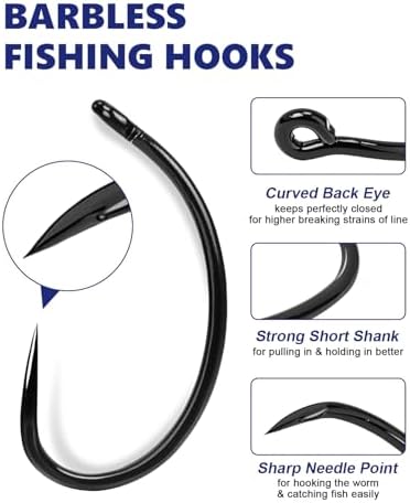 UCEC 190/220/260PCS Barbless Fishing Hooks, Carp Hooks Circle Curve Shank Fly Tying Fishing Hook Tackle Kit for Freshwater Saltwater Hair Rig Trout Size: 2# 4# 6# 8# 10# - Image 2