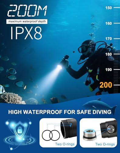 Scuba Diving Flashlight Dive Torch 2000 Lumen Waterproof Underwater XM-L2 LED Submarine Lights Holder with Charger for Under Water Deep Sea Cave at Night - Image 2