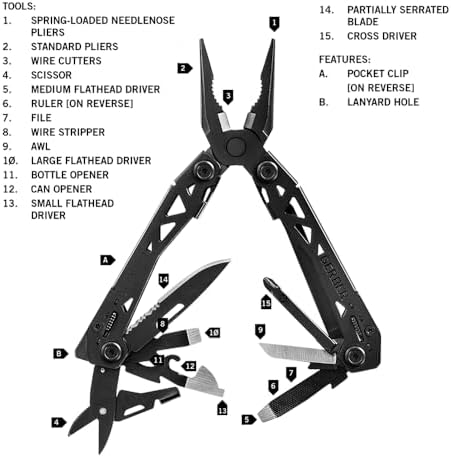 Gerber Suspension NXT 15-in-1 EDC Multitool, Pliers w/ Pocket Knife, Black - Image 2