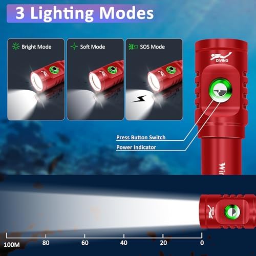 WINDFIRE TS08 Scuba Dive Light Rechargeable, Underwater Diving Flashlight - Image 2