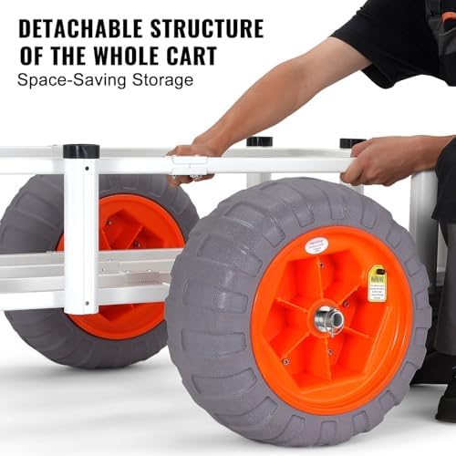 VEVOR Beach Fishing Cart, 350 lbs Load Capacity, Fish and Marine Cart with Two 16" Big Wheels PU Balloon Tires for Sand, Heavy-Duty Aluminum Pier Wagon Trolley with 8 Rod Holders for Fishing, Picnic - Image 5