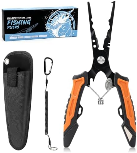 7" Split Ring Fishing Pliers, Multi-Function Line Cutter Sheath & Lanyard by Toys4u