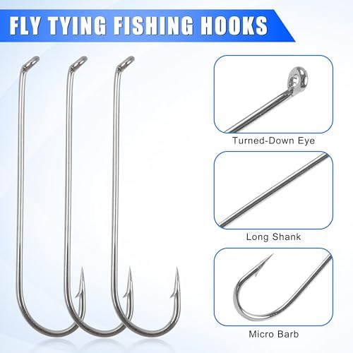 Fly Tying Hooks, 150pcs Streamer Hooks Dry Fly Fishing Hooks 2X Long Eye Down Nymph Fly Hooks Dry Wet Nymph Shrimp & Pupa, Streamer, Caddis, Scud Flies Jig Fishing Hooks - Image 3