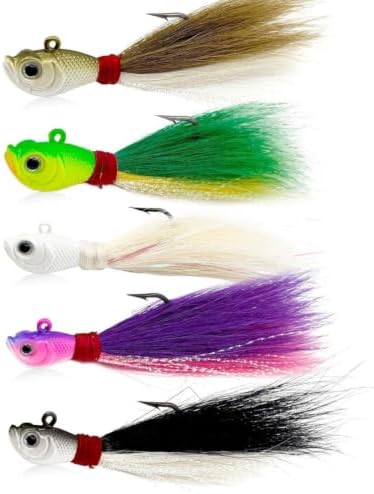 9KM DWLIFE Bucktail Jigs, Handmade Hair Lures for Bass & Saltwater Fishing by 9KMDWLIFE