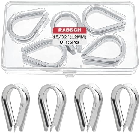 M12 15/32 Inch Wire Rope Thimble 15/32" Stainless Steel Thimbles for Wire Rope Cable Thimble Rigging (Pack of 5Pcs) by RABECH