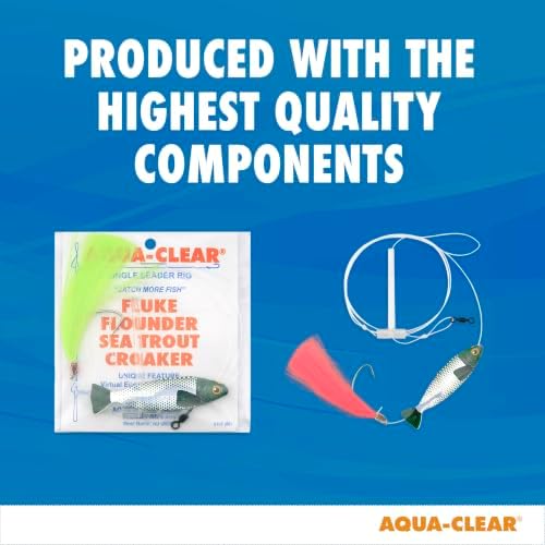 Aqua-Clear Hi-Lo Fishing Rig Teaser Lure, Saltwater Fishing Rig for Flounder Fluke Sea Trout Croaker, 3/0 Wide Gap Hook, 40lb Mono Leader, T Standoff, Hair Teaser, Holographic Minnow - Image 3