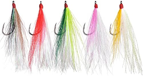 Bucktail Teasers Fishing Hooks Saltwater Flounder Rig Bucktail Mylar Teasers Inserted Fishing Teaser Hooks for Jigs Spoons Lures Hi/Lo Rig Striped Bass Bluefish Flounder Surf Bottom Fishing - Image 7